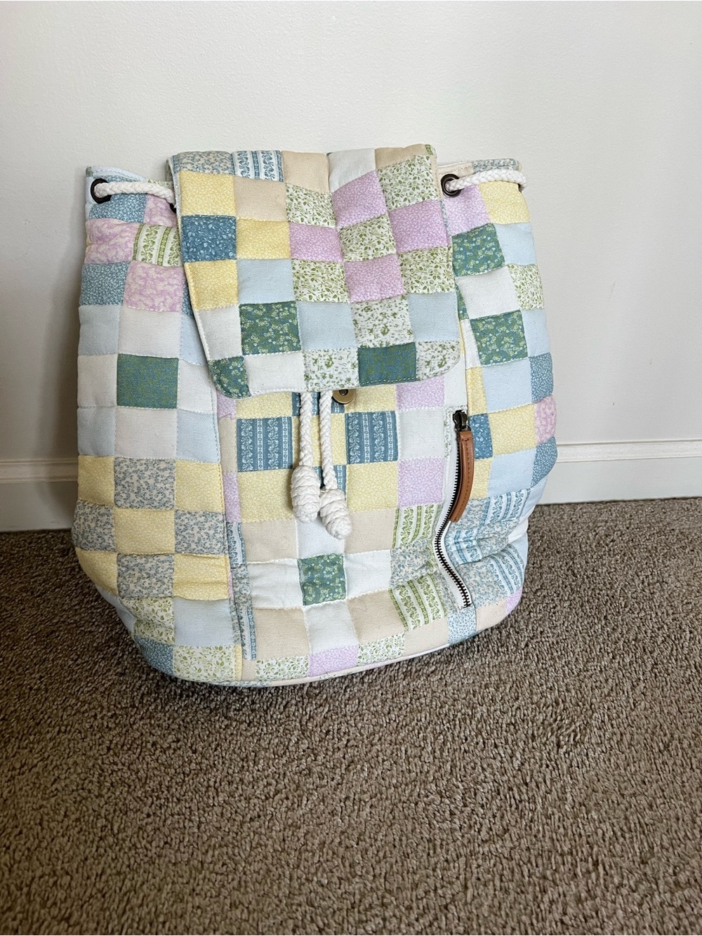 Laptop Backpack Patchwork Pastel Drawstring